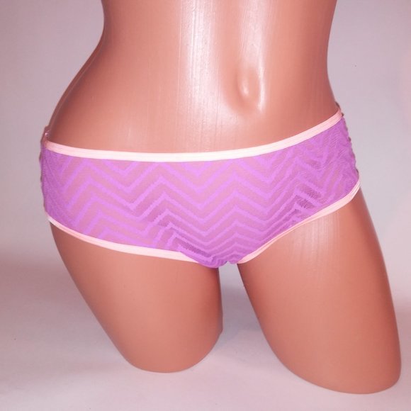 3/$35 Victoria Secret Panty Hiphugger Large Purple Orange Geo Zig Zag Lace Sheer - Picture 6 of 7